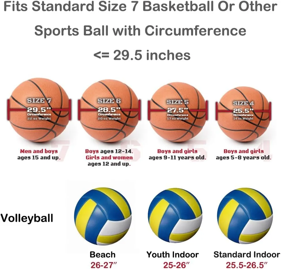 Size 7 (29.5") Basketball Bag Soccer Ball Football Volleyball Softball Sports Ball Bag Holder Carrier Adjustable Shoulder Strap 2 Side Mesh Pockets f/Water Bottle Towel Sports Shoes