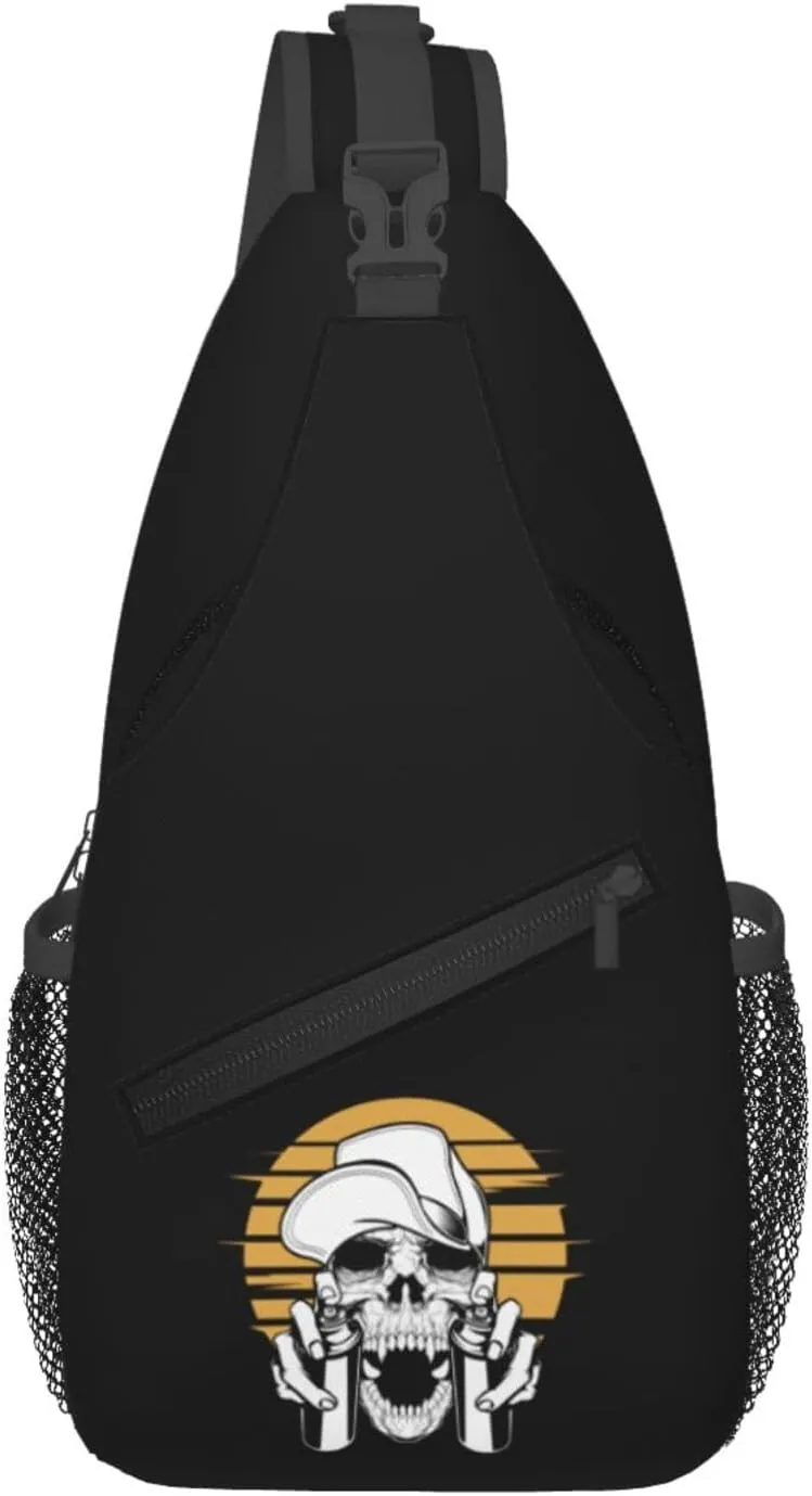 Skull With Hat Crossbody Bags For Women Men Chest Backpack Gym Shoulder Bag Travel Outdoor Sports Casual Crossbody Bags
