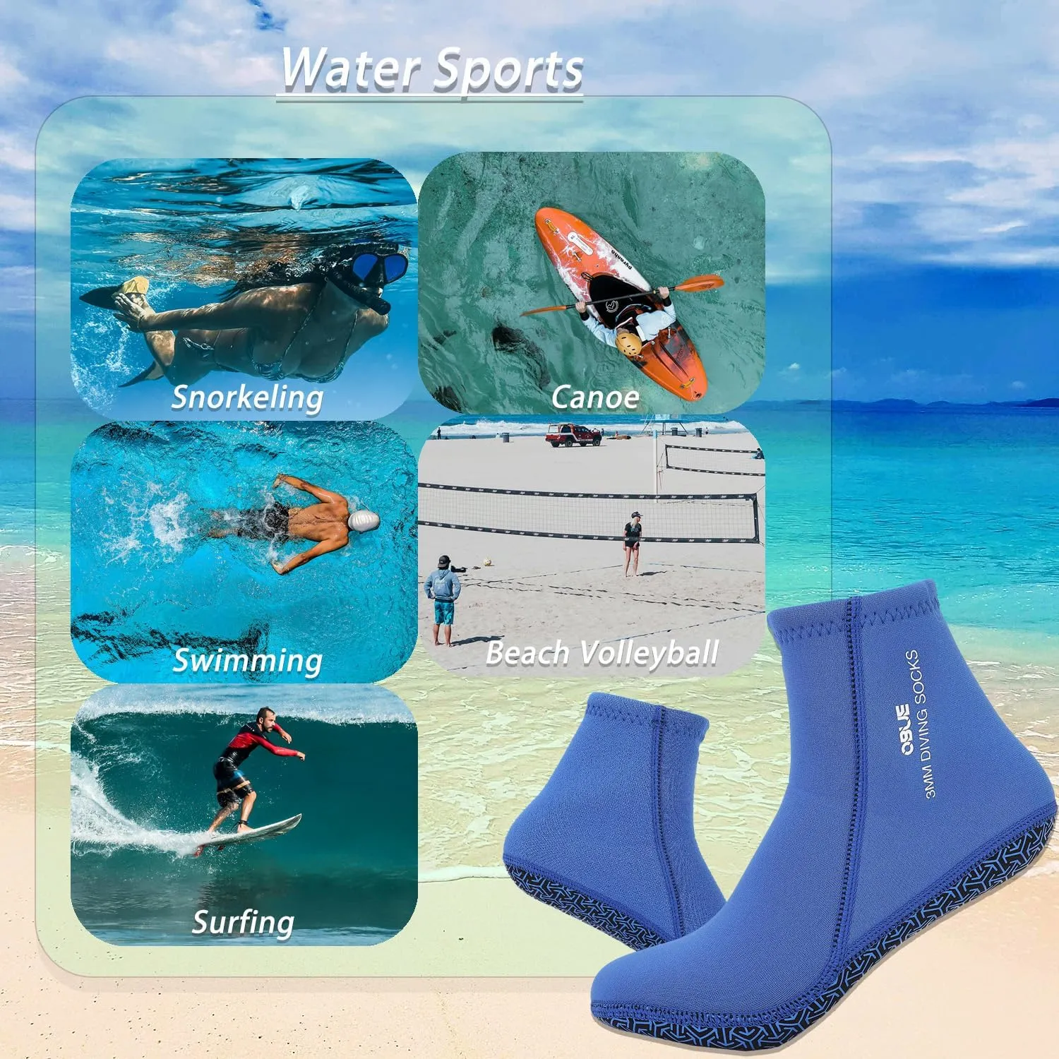 Skyone Dive Neoprene Socks Men Women, 3MM Wetsuit Scuba Socks, Sand Socks Diving Fin Socks Thermal Anti Slip Flexible