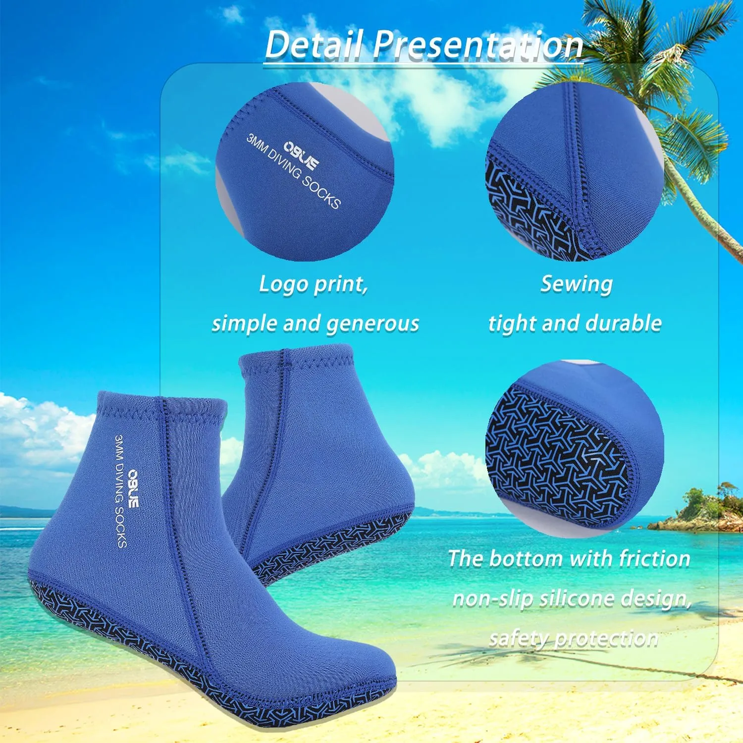 Skyone Dive Neoprene Socks Men Women, 3MM Wetsuit Scuba Socks, Sand Socks Diving Fin Socks Thermal Anti Slip Flexible