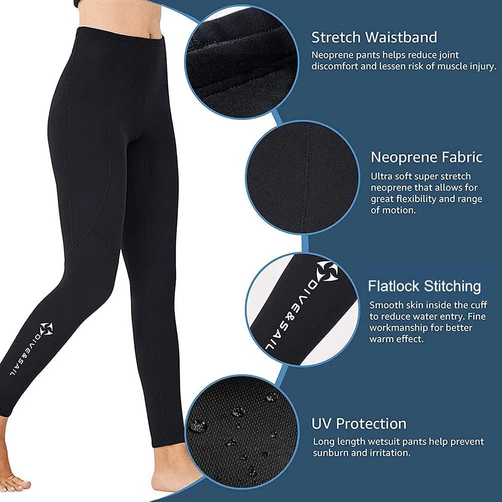 Skyone Wetsuit Pants for Women & Men - Neoprene Leggings, 3MM Swim Tights - Black, Long, Warm, for Surfing, Snorkeling, Boating & Kayaking