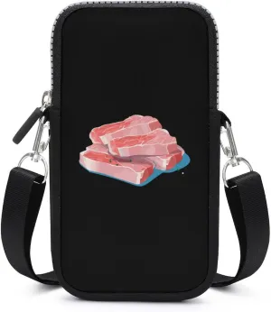 Slices of Pork Cell Phone Purse Small Cross-Body Bags Wallet Case with Removable Shoulder Strap