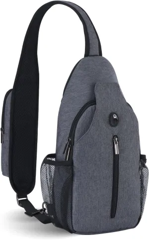 Sling Backpack, Crossbody Bag Large Sling Bag RFID with Water Bottle Holder Phone Holder Travelling Hiking Daypack