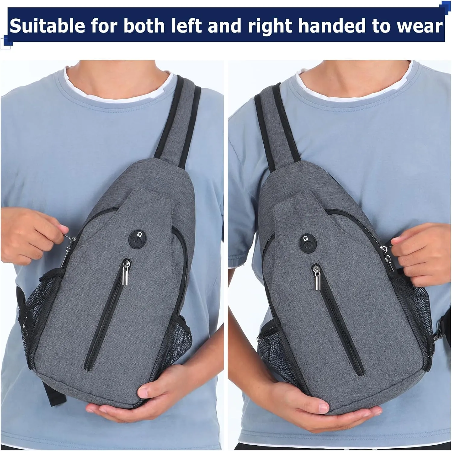 Sling Backpack, Crossbody Bag Large Sling Bag RFID with Water Bottle Holder Phone Holder Travelling Hiking Daypack