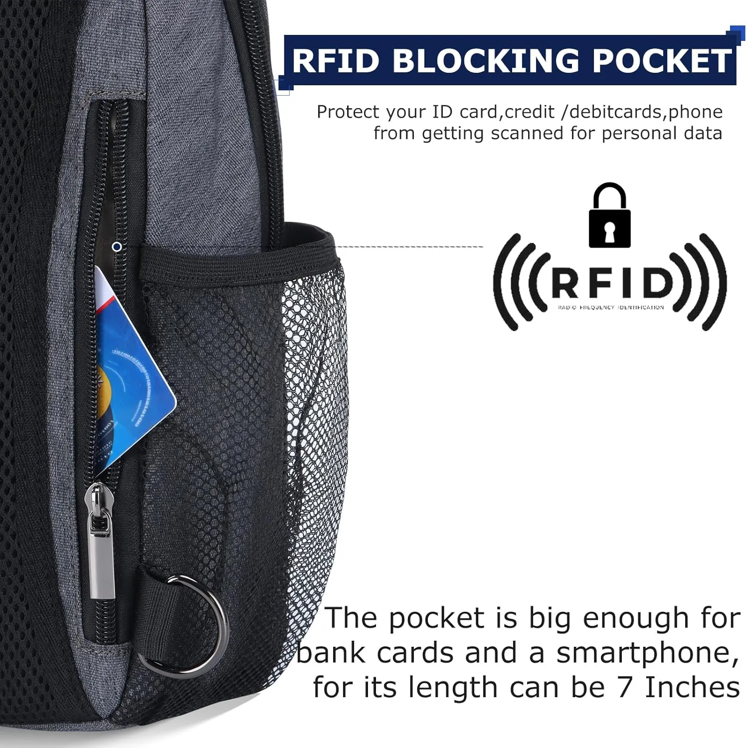 Sling Backpack, Crossbody Bag Large Sling Bag RFID with Water Bottle Holder Phone Holder Travelling Hiking Daypack