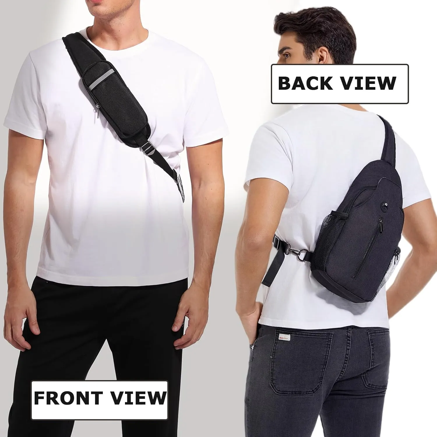 Sling Backpack, Crossbody Bag Large Sling Bag RFID with Water Bottle Holder Phone Holder Travelling Hiking Daypack