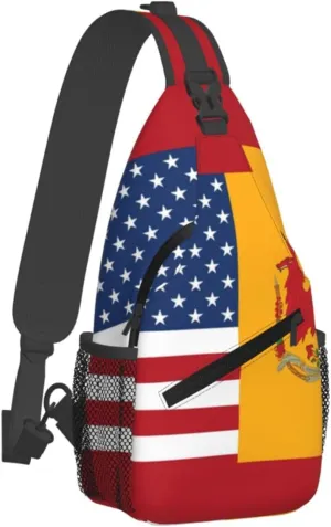 Sling Backpack Crossbody Sling Bag American Spain Flag Chest Bag Daypack Fanny Pack Cross Body Bag for Outdoors Hiking