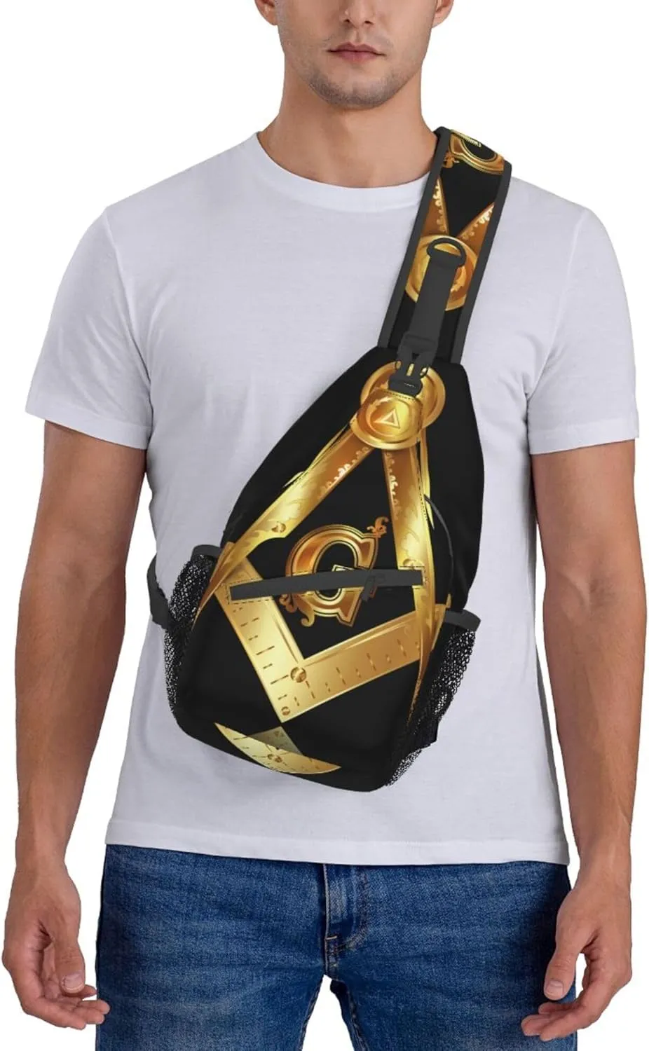 Sling Bag for Men Women, Comfortable Crossbody Backpack Compatible with Gold Freemason Freemasonry Masonic, Anti-Theft Sling Shoulder Chest Bag Daypack, Fashion Travel Gym Sack Rucksack