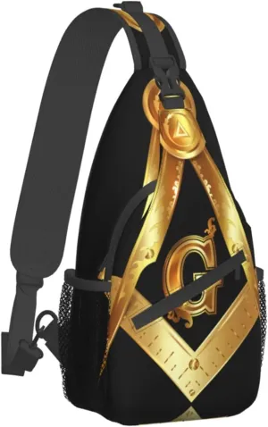Sling Bag for Men Women, Comfortable Crossbody Backpack Compatible with Gold Freemason Freemasonry Masonic, Anti-Theft Sling Shoulder Chest Bag Daypack, Fashion Travel Gym Sack Rucksack