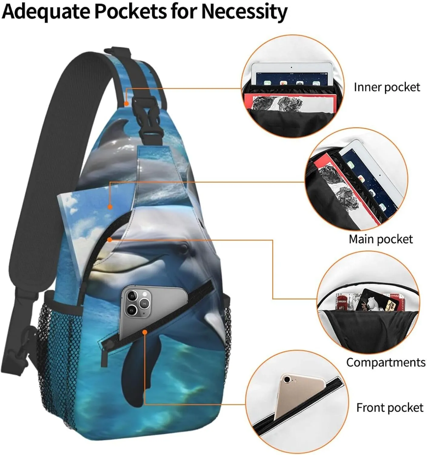 Sling Bag for Men Women Crossbody Backpack Dolphin Crossbody Bag Chest Bag for Travel Sport