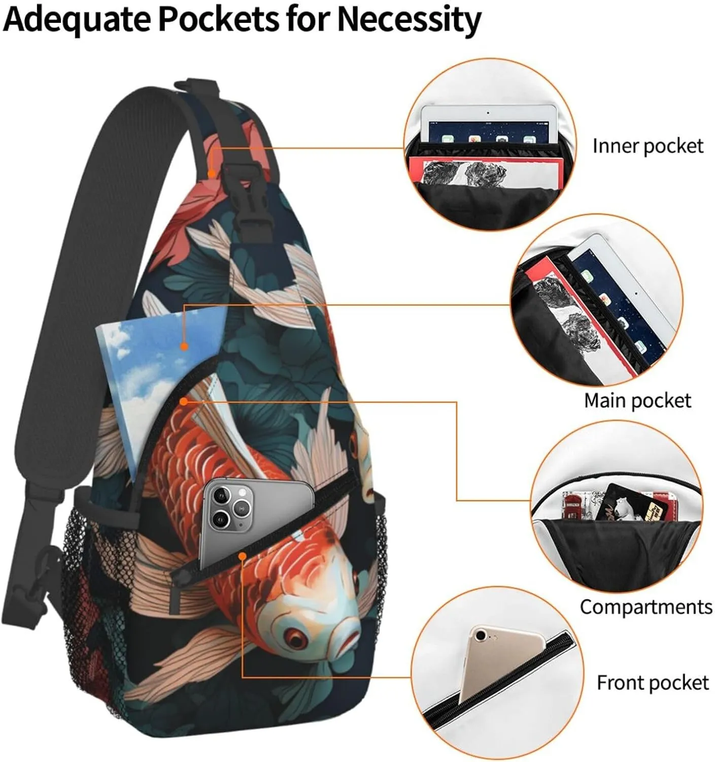 Sling Bag for Men Women Crossbody Backpack Fish And Flower Crossbody Bag Chest Bag for Travel Sport