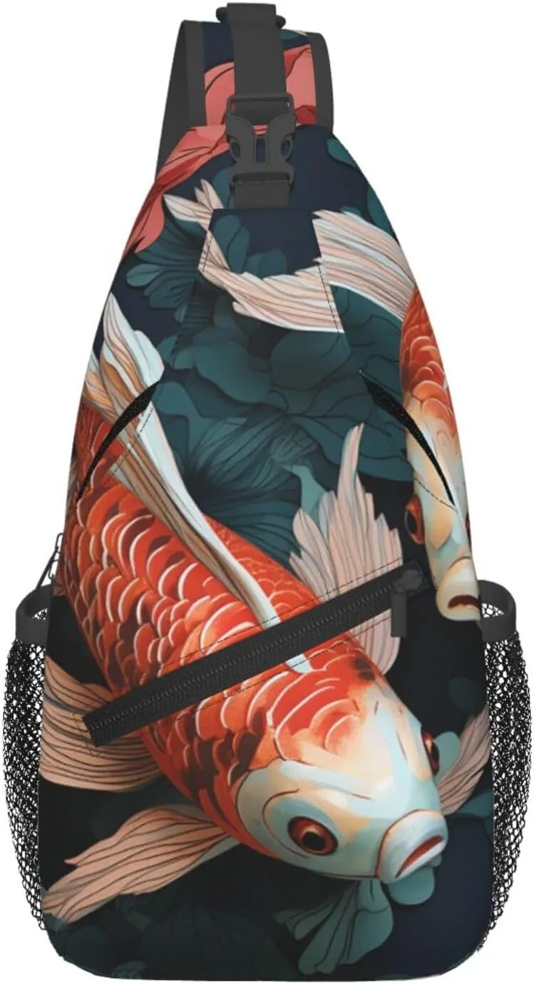 Sling Bag for Men Women Crossbody Backpack Fish And Flower Crossbody Bag Chest Bag for Travel Sport