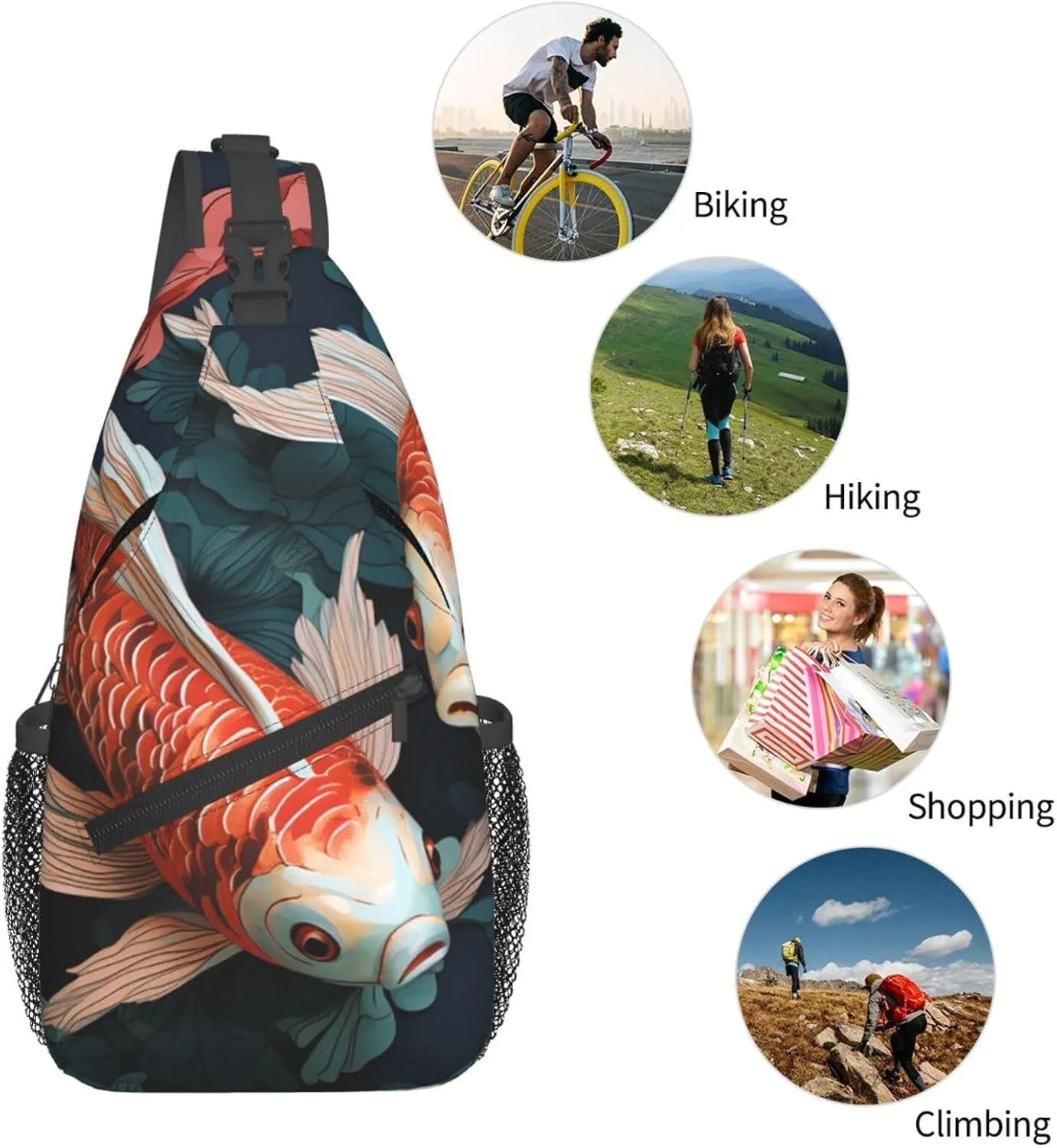 Sling Bag for Men Women Crossbody Backpack Fish And Flower Crossbody Bag Chest Bag for Travel Sport
