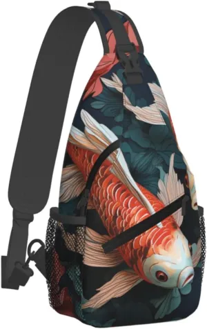 Sling Bag for Men Women Crossbody Backpack Fish And Flower Crossbody Bag Chest Bag for Travel Sport