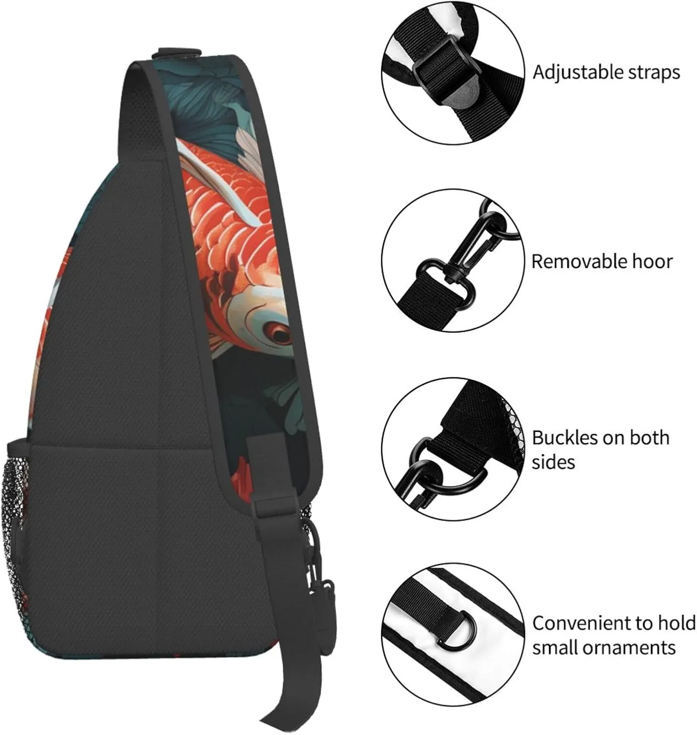 Sling Bag for Men Women Crossbody Backpack Fish And Flower Crossbody Bag Chest Bag for Travel Sport
