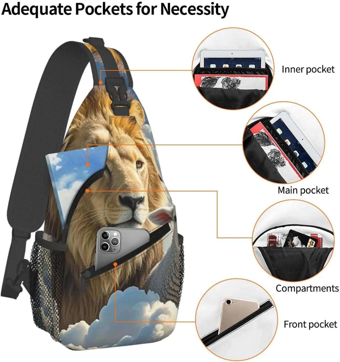Sling Bag for Men Women Crossbody Backpack Lamb with A Lion Clouds Crossbody Bag Chest Bag for Travel Sport