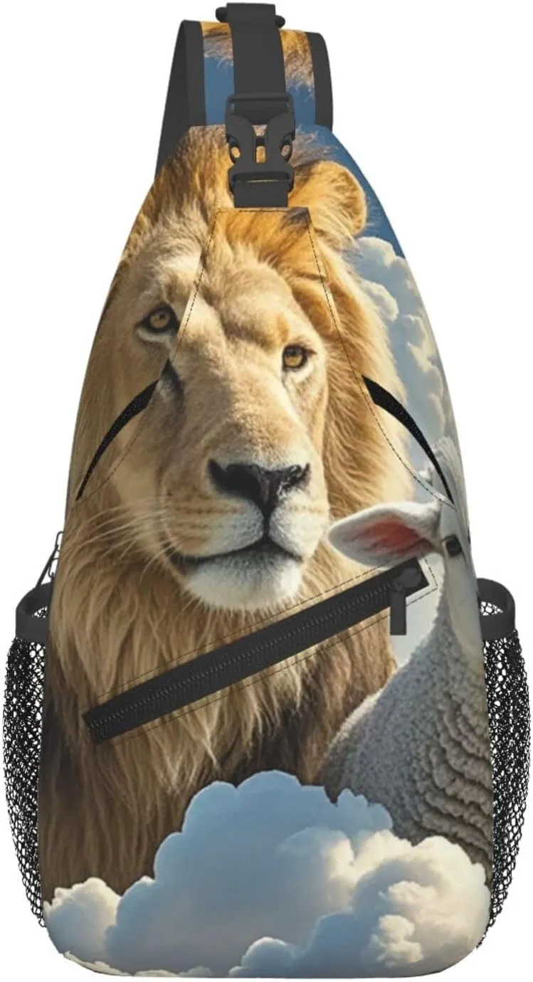 Sling Bag for Men Women Crossbody Backpack Lamb with A Lion Clouds Crossbody Bag Chest Bag for Travel Sport