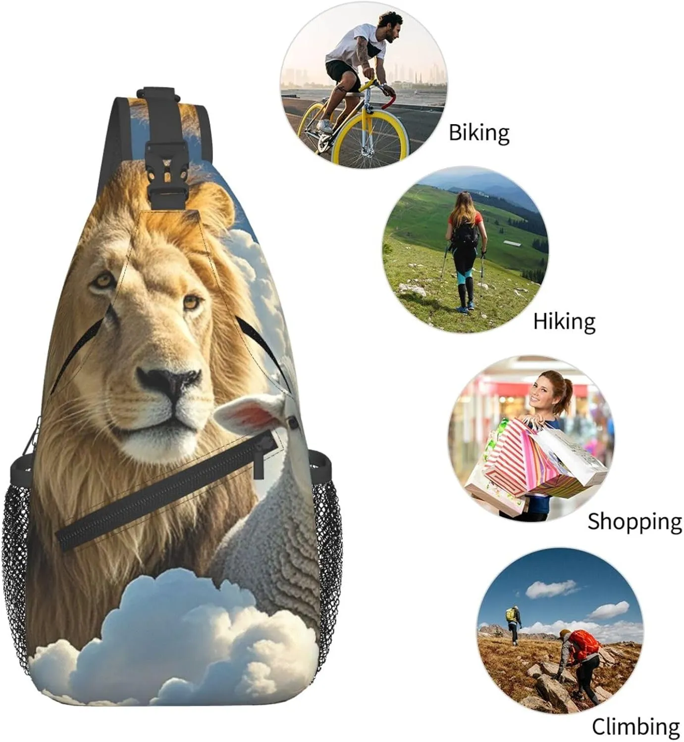 Sling Bag for Men Women Crossbody Backpack Lamb with A Lion Clouds Crossbody Bag Chest Bag for Travel Sport