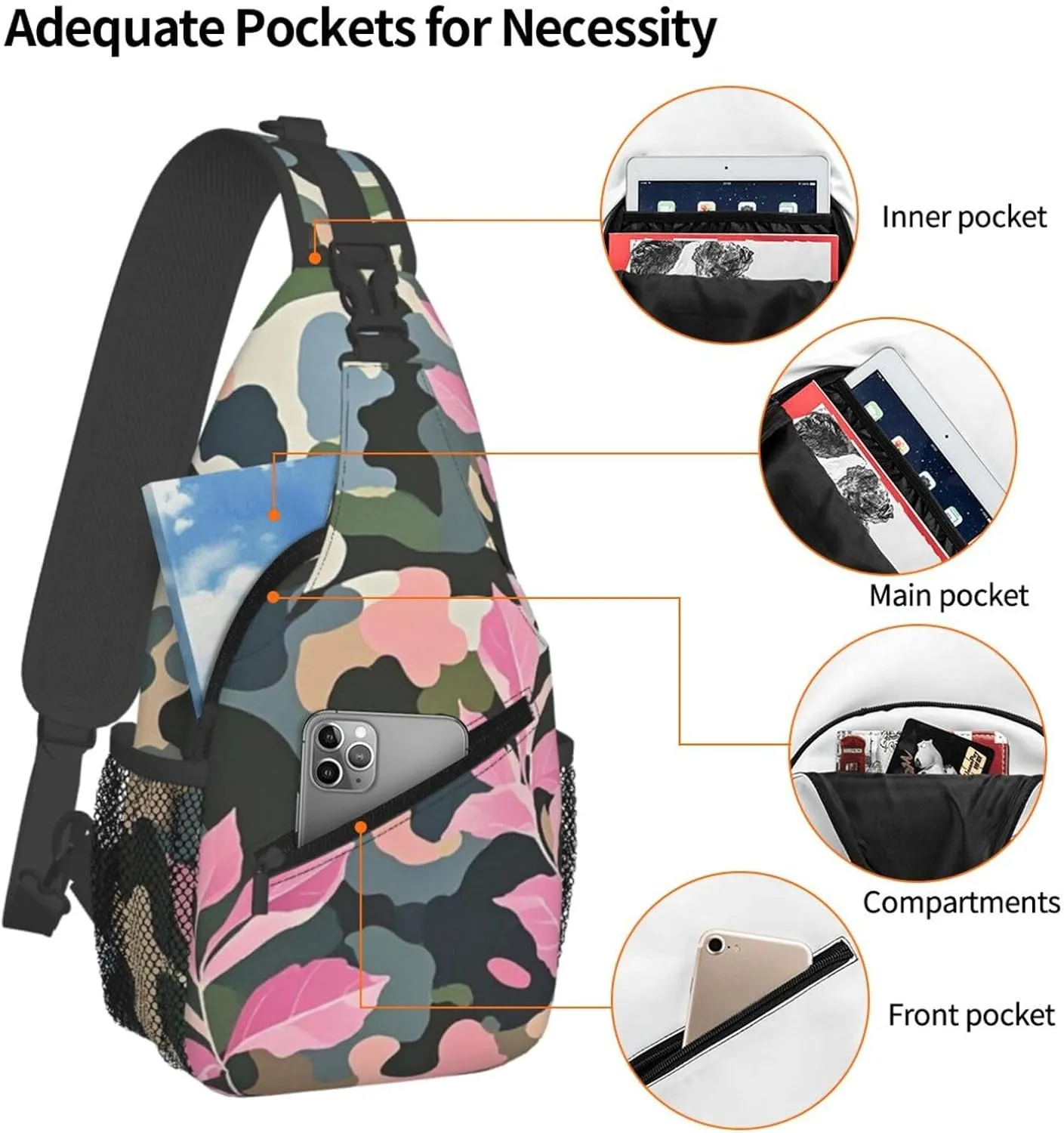 Sling Bag for Men Women Crossbody Backpack leaves Camo Crossbody Bag Chest Bag for Travel Sport