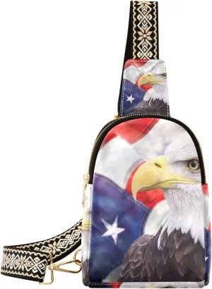 Sling Bag for Women Bald Eagle American Flag Crossbody Backpack Purse Small Cross Body Bags Travel Shoulder Bags Chest Bag Casual Daypack