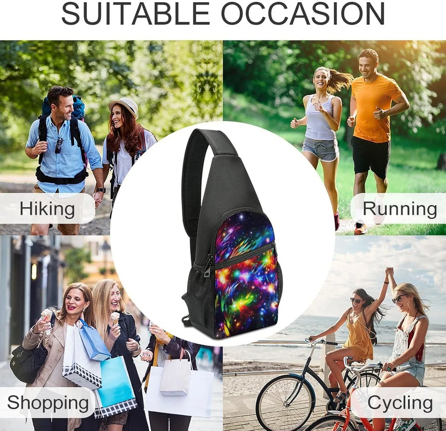 Sling Bag for Women Men Crossbody Bag Chest Bag Boats on Beach Sling Backpack Fanny Packs Travel Hiking Daypack