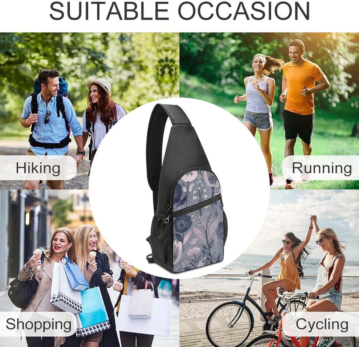 Sling Bag for Women Men Crossbody Bag Chest Bag Boats on Beach Sling Backpack Fanny Packs Travel Hiking Daypack