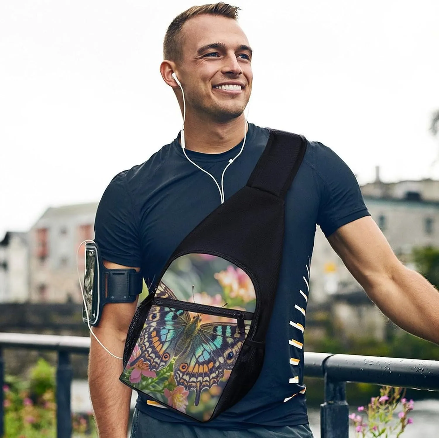 Sling Bag for Women Men Crossbody Bag Chest Bag Boats on Beach Sling Backpack Fanny Packs Travel Hiking Daypack