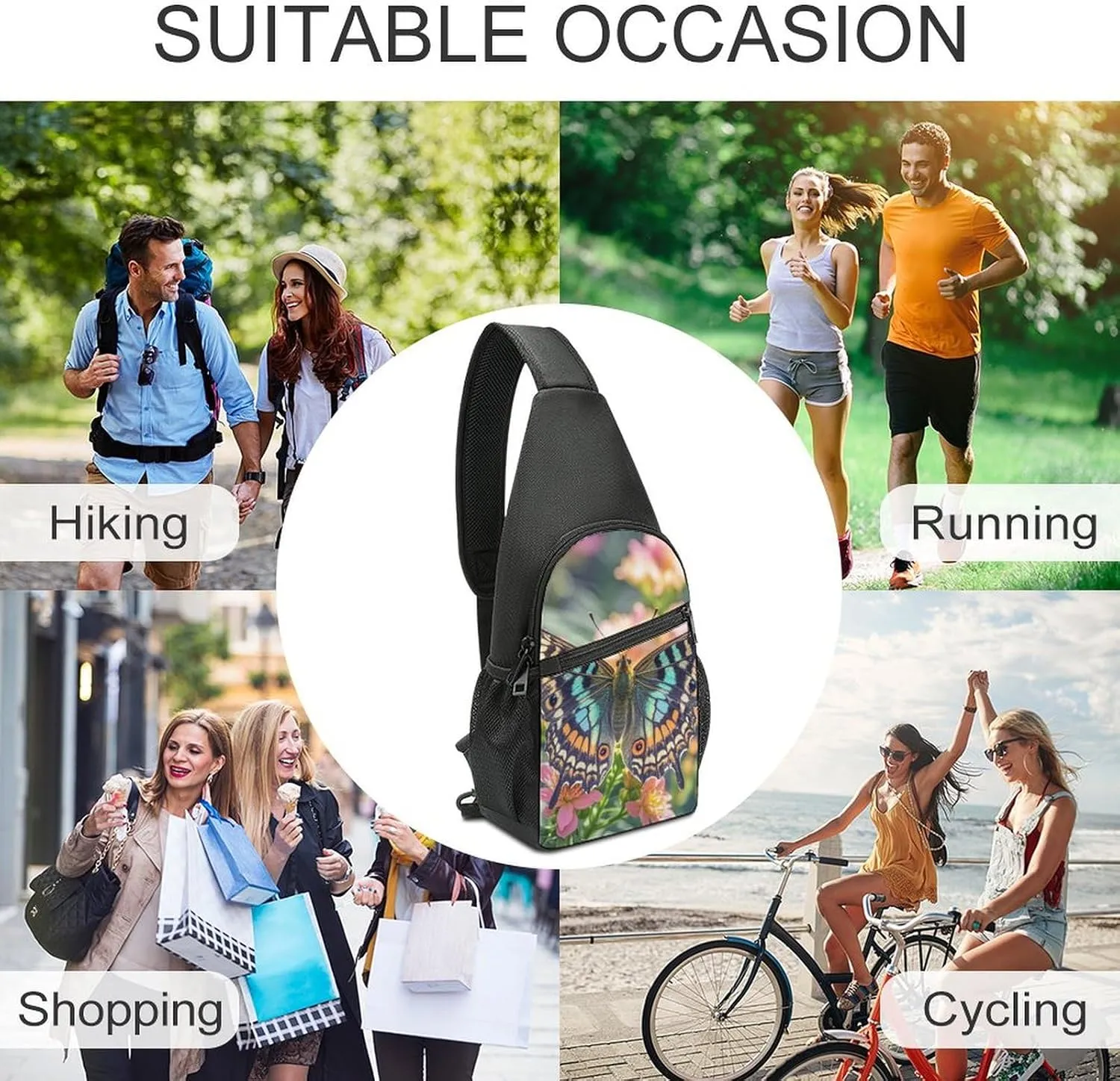 Sling Bag for Women Men Crossbody Bag Chest Bag Boats on Beach Sling Backpack Fanny Packs Travel Hiking Daypack