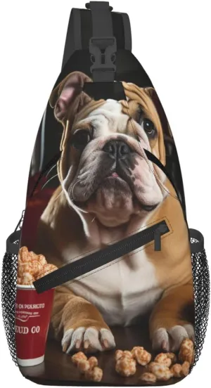 Sling Bag for Women Men Crossbody Bag Chest Bag Bulldog Popcorn Sling Backpack Fanny Packs Travel Hiking Daypack
