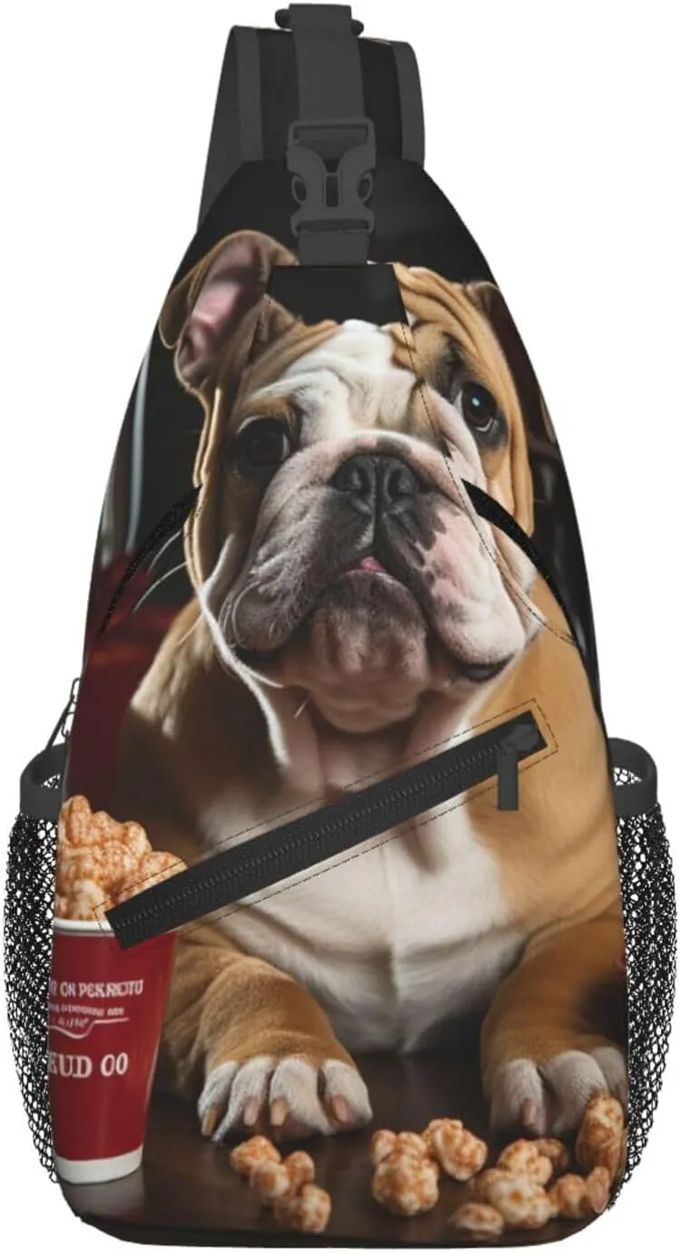 Sling Bag for Women Men Crossbody Bag Chest Bag Bulldog Popcorn Sling Backpack Fanny Packs Travel Hiking Daypack