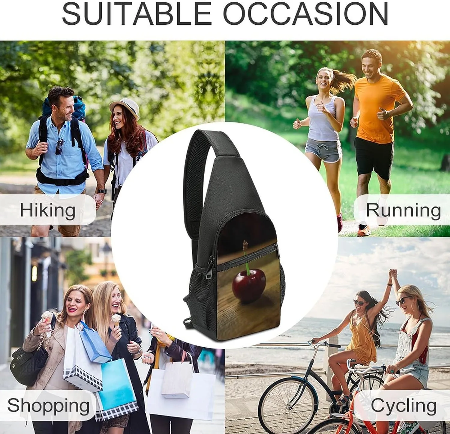 Sling Bag for Women Men Crossbody Bag Chest Bag Cherry on The Table Sling Backpack Fanny Packs Travel Hiking Daypack