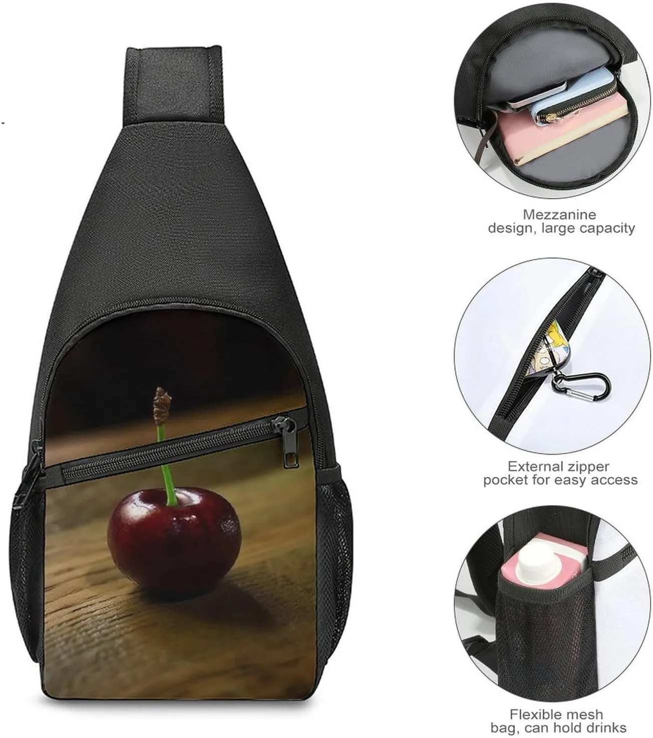 Sling Bag for Women Men Crossbody Bag Chest Bag Cherry on The Table Sling Backpack Fanny Packs Travel Hiking Daypack