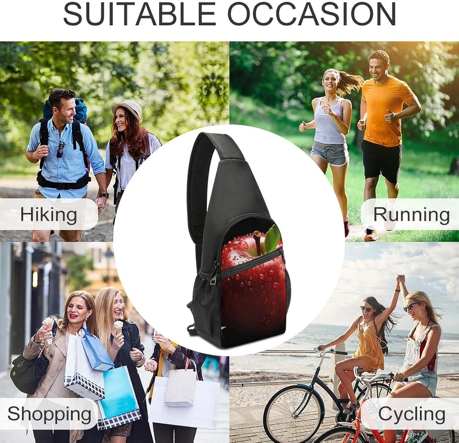 Sling Bag for Women Men Crossbody Bag Chest Bag Red Fruit Sling Backpack Fanny Packs Travel Hiking Daypack