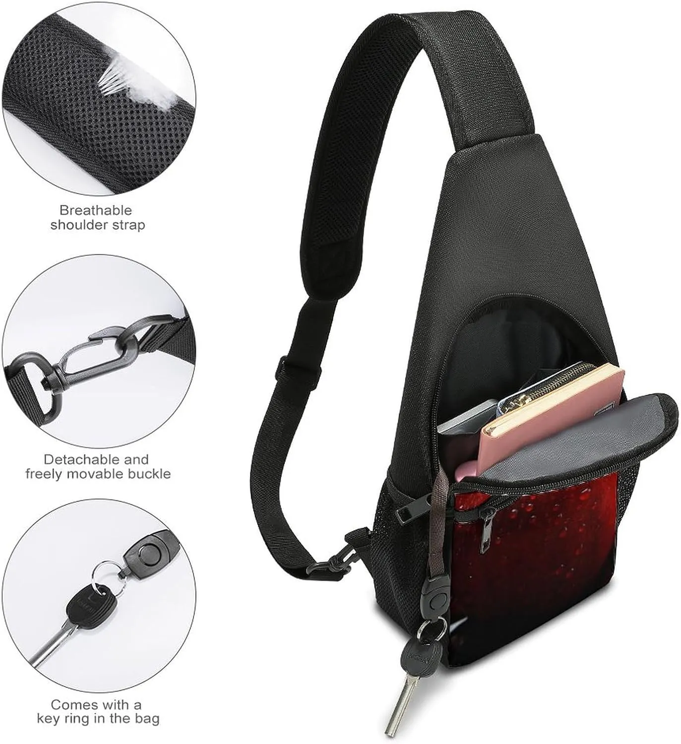 Sling Bag for Women Men Crossbody Bag Chest Bag Red Fruit Sling Backpack Fanny Packs Travel Hiking Daypack