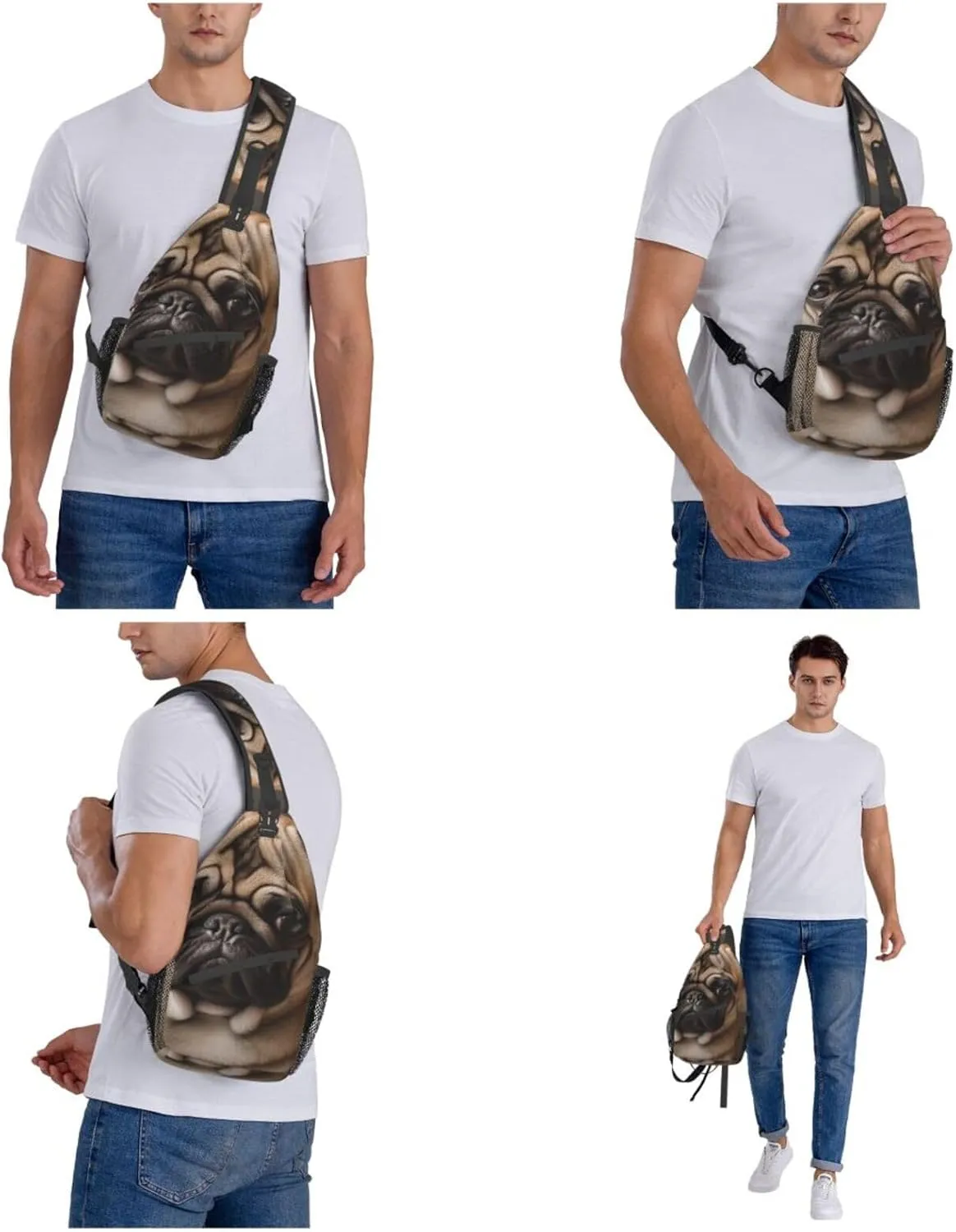 Sling Bag for Women Men Crossbody Bag Small Sling Backpack Animal Pug Dog Chest Bag Hiking Daypack