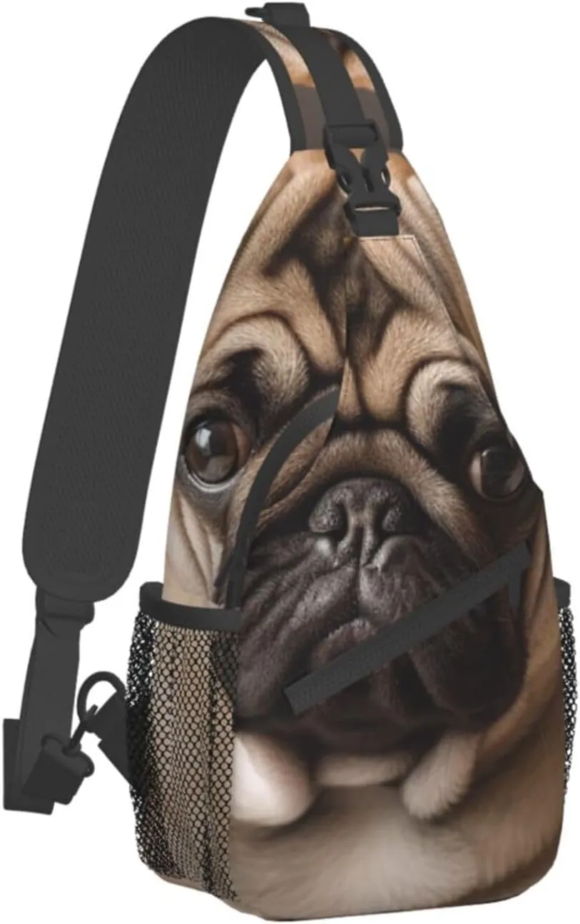 Sling Bag for Women Men Crossbody Bag Small Sling Backpack Animal Pug Dog Chest Bag Hiking Daypack