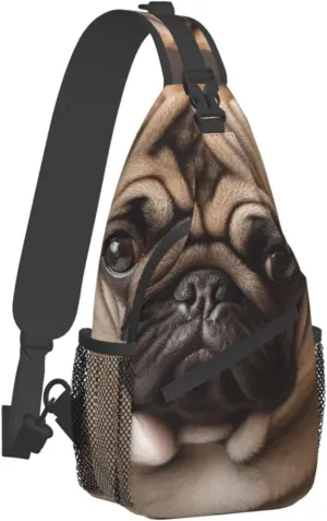 Sling Bag for Women Men Crossbody Bag Small Sling Backpack Animal Pug Dog Chest Bag Hiking Daypack