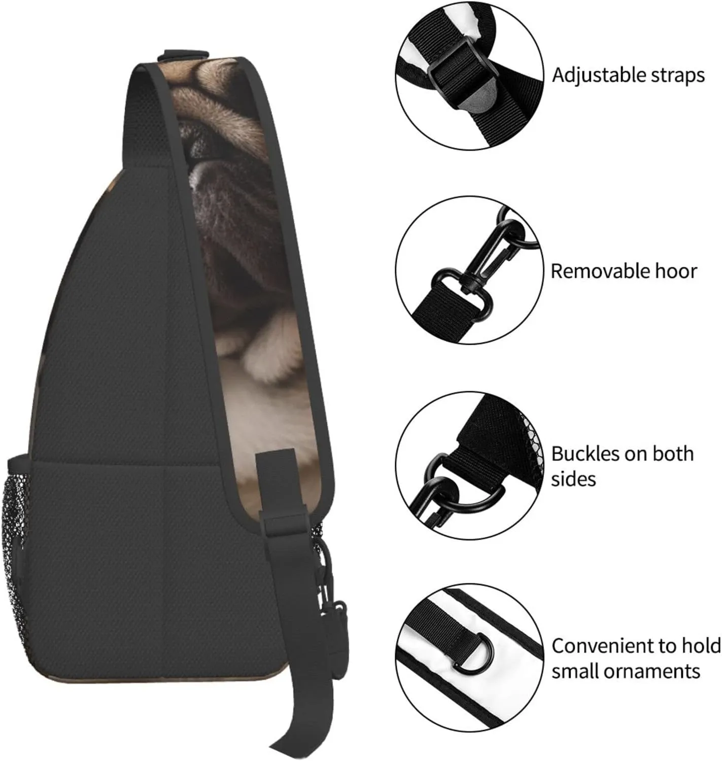 Sling Bag for Women Men Crossbody Bag Small Sling Backpack Animal Pug Dog Chest Bag Hiking Daypack