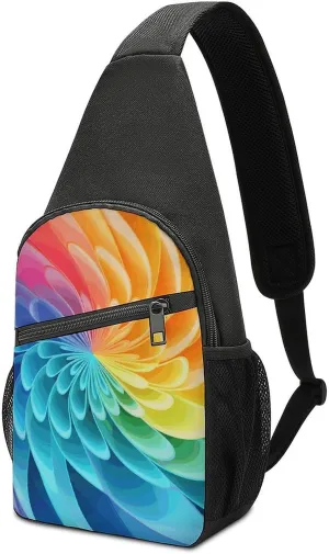 Sling Bag for Women Men Crossbody Bag Small Sling Backpack Rainbow Dynamic Chest Bag Hiking Daypack
