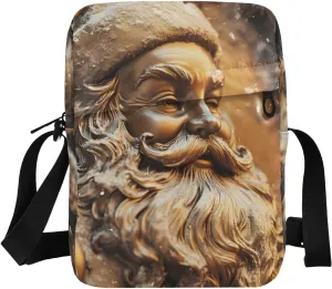 Sling Bag for Women Men, Zipper Closure Crossbody Bags Statue Santa Christmas Print with Card Phone Passport Compartment 6.6×9.4×2.5 inches