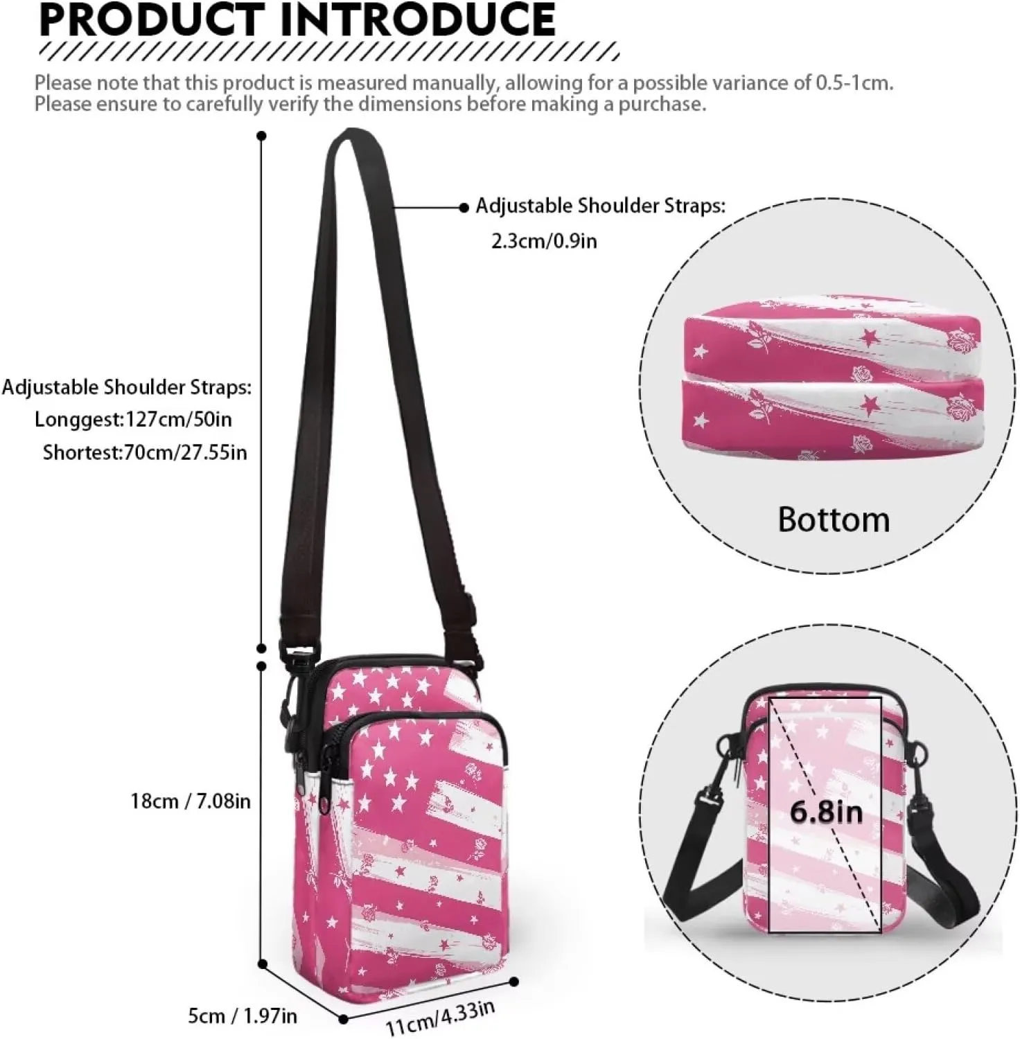 Small Cross Body Purse Trendy Phone Double Layer Shoulder Bags for Women Zip Messenger Bag