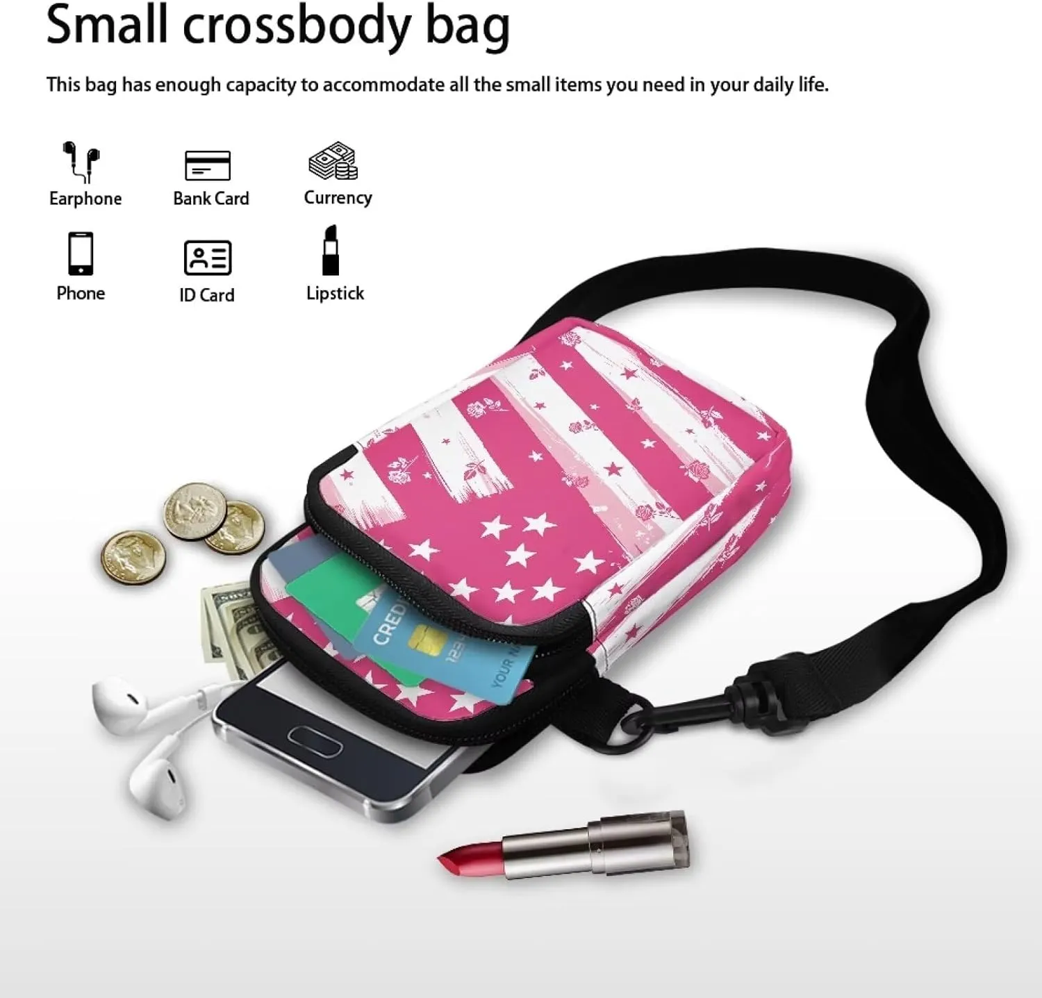 Small Cross Body Purse Trendy Phone Double Layer Shoulder Bags for Women Zip Messenger Bag