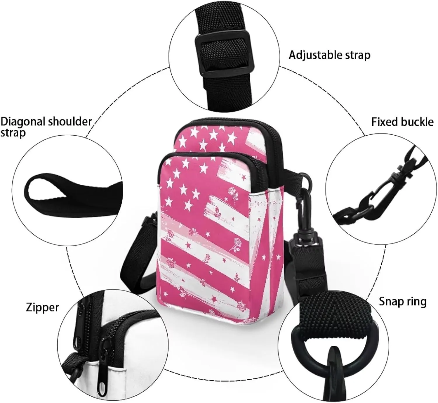 Small Cross Body Purse Trendy Phone Double Layer Shoulder Bags for Women Zip Messenger Bag
