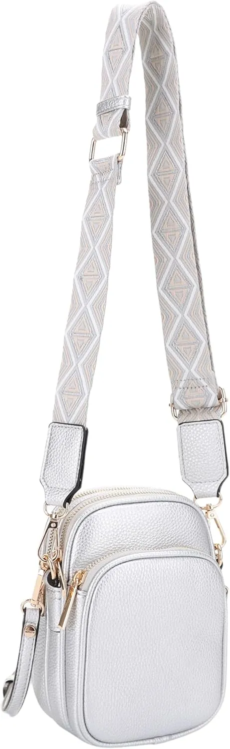 Small Crossbody Bag for Women, Triple Compartment Shoulder Bag with Double Strap