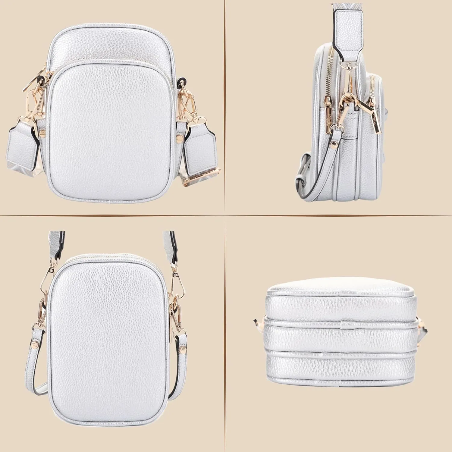 Small Crossbody Bag for Women, Triple Compartment Shoulder Bag with Double Strap
