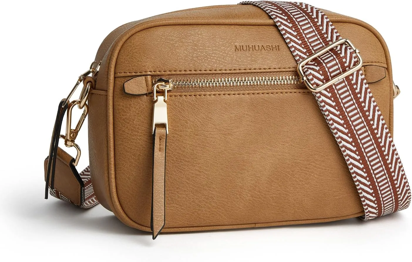 Small Crossbody Bag for Women Triple Pockets Vegan Leather Shoulder Camera Purse with Long Guitar Strap