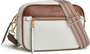 Small Crossbody Bag for Women Triple Pockets Vegan Leather Shoulder Camera Purse with Long Guitar Strap