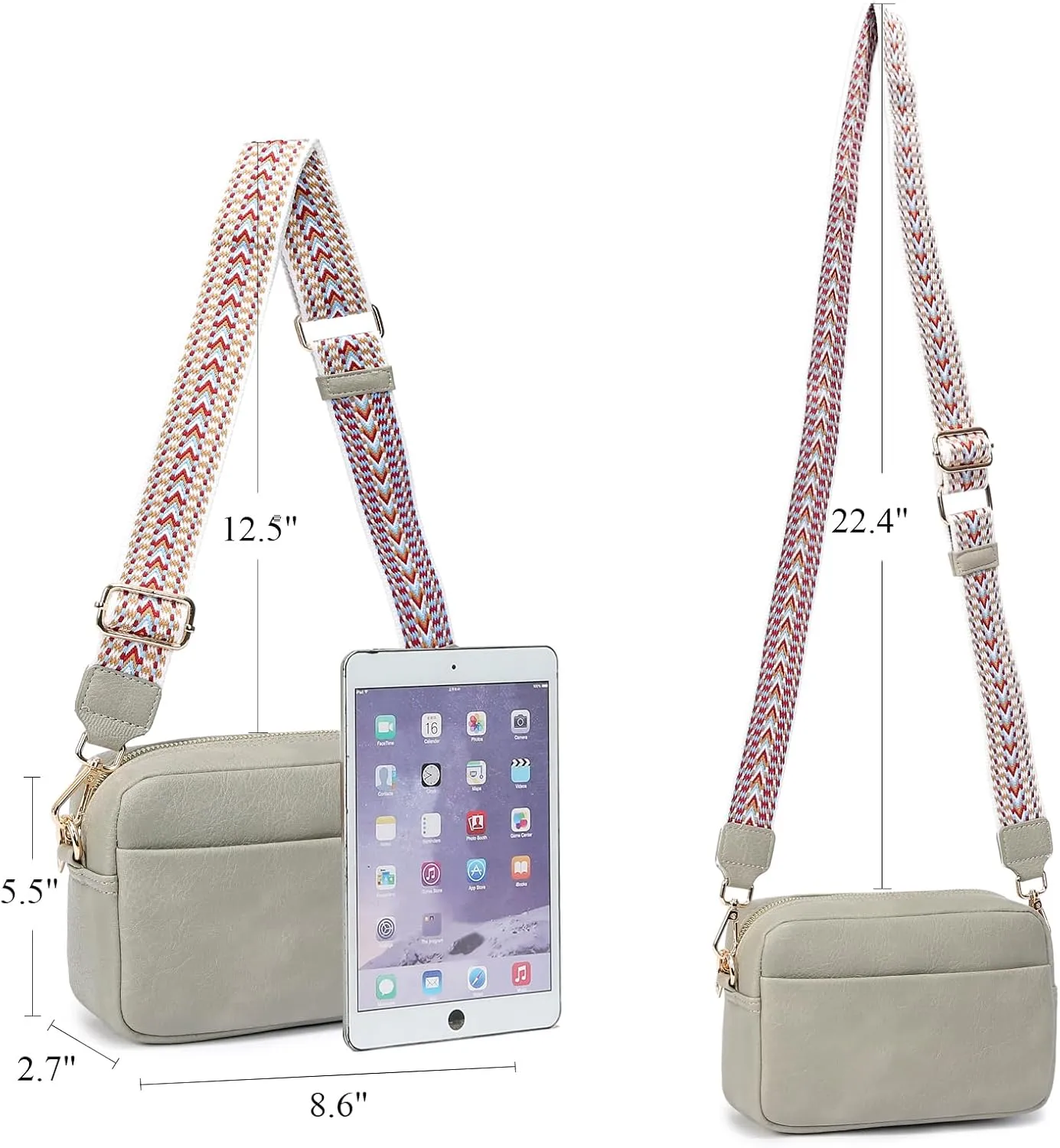 Small Crossbody Bag with Wide Guitar Strap Camera Purse Shoulder Handbag Satchel