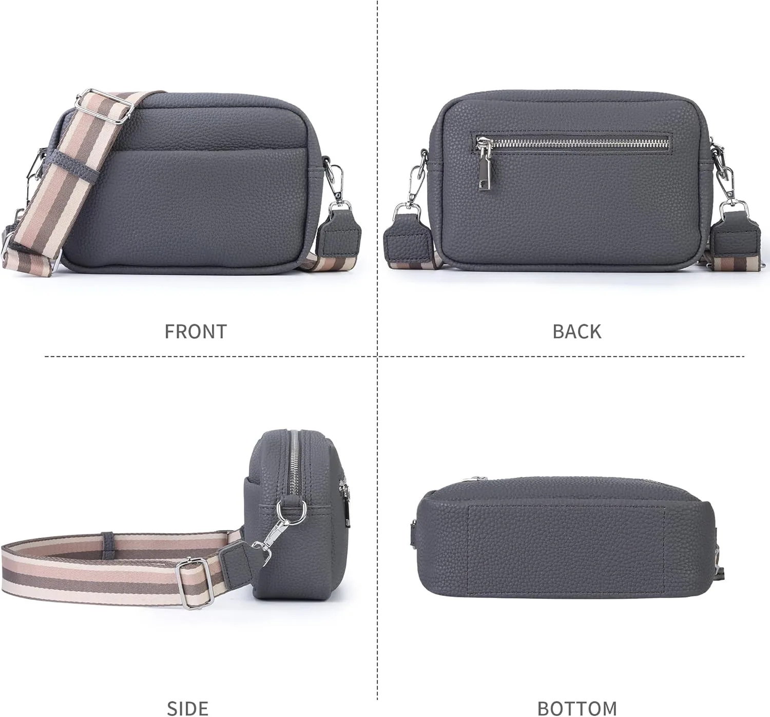 Small Crossbody Bag with Wide Guitar Strap Camera Purse Shoulder Handbag Satchel