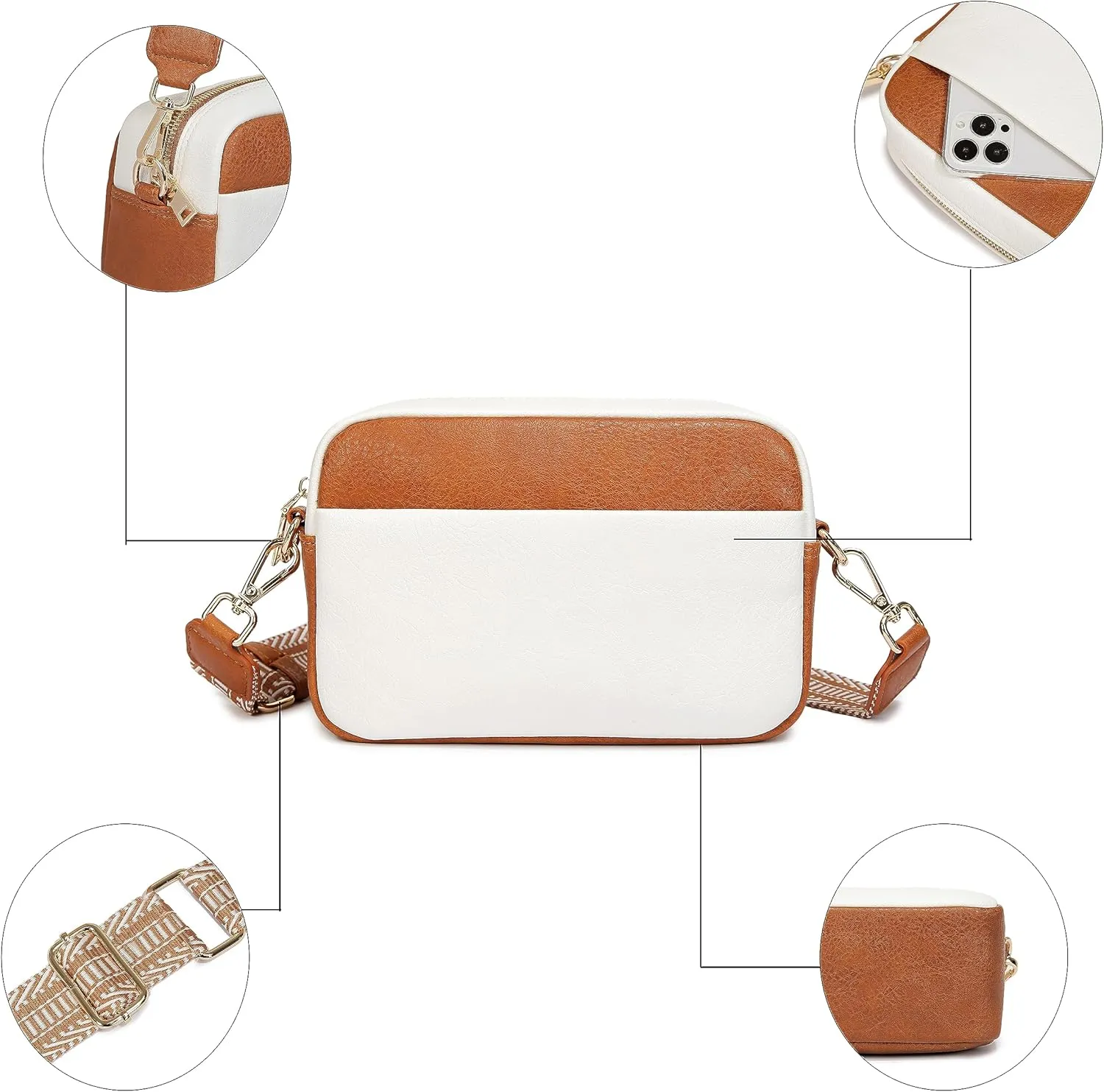 Small Crossbody Bag with Wide Guitar Strap Camera Purse Shoulder Handbag Satchel